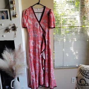 Chic Pink Floral Wrap Dress